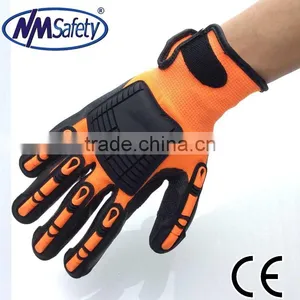 NMSAFETY 13 Gauge Orange Nylon Liner Sandy Nitrile Glove With TPR on Back Mechanic Gloves thumbnail-1