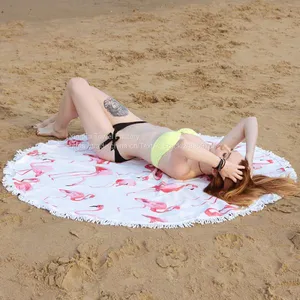 2017 Best Sale 100% Terry Cotton Printed Round Beach Towel With 150cm thumbnail-3