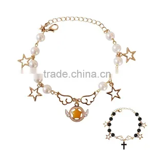 Angel Wing Planet Cross Star Charms Bracelet Pearl Bead Linked Bracelet thumbnail-1