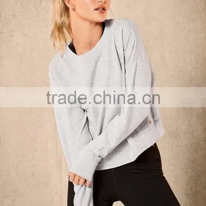 Women Sweatshirt Without Hood Active Soft Cotton Plain Dyed Long Sleeve Crew Neck Sweatshirt Oversized thumbnail-2