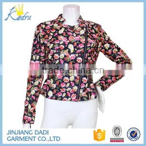 Europe Ameicia Fashion Black Flower Pringting Long Sleeve Pu Leather Waterproof Jackets for Women thumbnail-1