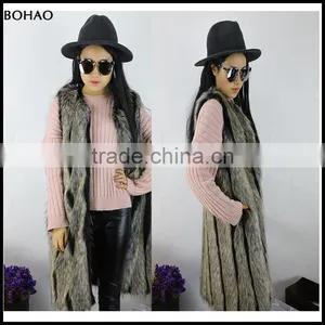 Women Dyed Colors Simple Design Faux Fur Long Gilet Vest thumbnail-1