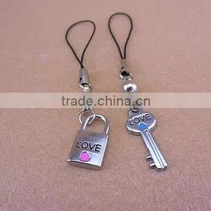 Key and Lock Love Cell Phone Accessories Couples Phone Hangers Best Valentine Day Jewelry Gift thumbnail-1
