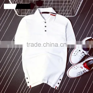 Wholesale 100% Cotton Embroidered Logo Black and White Color Men Custom Polo t Shirt With Side Button thumbnail-3