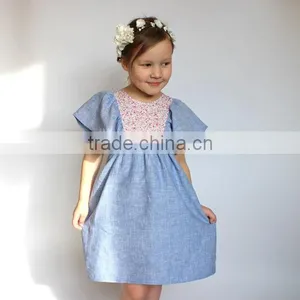 Vintage Floral Printing 100% Linen Girls Fancy Dresses 3-5 Year Old Girl Dress Kids Clothing Wholesale thumbnail-1