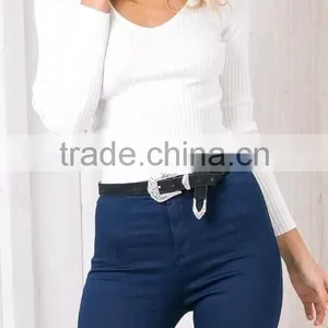 Runwaylover EY2350B Sexy Deep V-Neck Ladies Fashion Halter Tight T-Shirts thumbnail-3