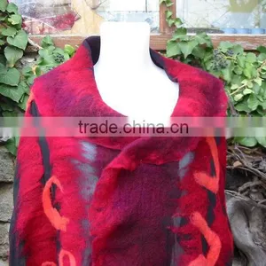 Red and Black Nuno Felt Wrap Shawl-handmade thumbnail-6