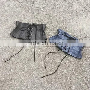Fashion Black/Blue Cowboy New Belt Tied With a Black Waist Corset Tight Corset Denim Zipper Girdle For Women thumbnail-3