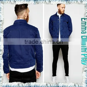 2015 New Fashion Male Long Sleeve Bright Blue Denim Long Jacket thumbnail-3