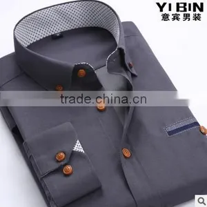 Cotton Yarn Dyed Shirt Grey Fabric Round Bottom Casual Man Shirt Designer Casual Slim Shirts for Men thumbnail-1