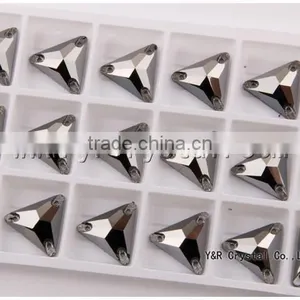 YR3270 Triangle Sew on Stone Flatback Glass Crystal Jet Hematite thumbnail-4