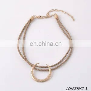 Fashion Gold Crescent Necklace Bohemian Handmade Leather Necklace Minimalist Necklace thumbnail-4