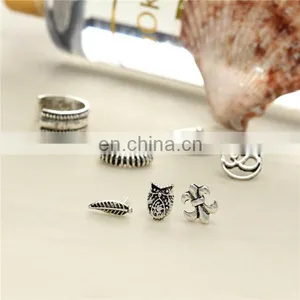 7pcs/set Bohemian Retro Owl Leaf Suit Cuff Stud Earrings Earring Set thumbnail-1