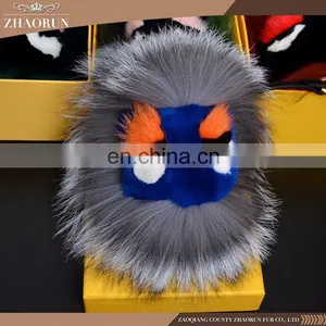 2016 High Quality Emoji Keychain Fox Fur Key Chain Dyed Color Fur Balls Keychain thumbnail-3