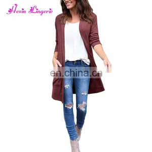 Knitting Sweaters Outerwear Pocket Long Women 2017 Latest Design Cardigan thumbnail-3
