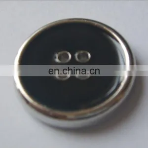 25mm Splendid Black Resin Button With Silver Rim thumbnail-1