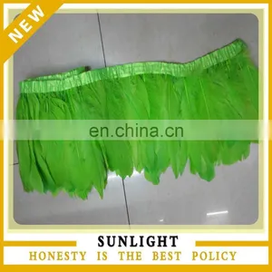 Wholesale Dyed Green Goose Feather Trimming With Satin Ribbon Tape thumbnail-1