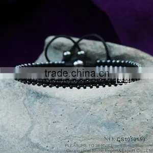 Handmade Black String Woven Alloy Beads Bracelet for Men thumbnail-1