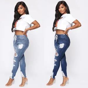 High Waist Lace-up Trousers Women Jeans thumbnail-2