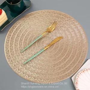 38 cm Round Shaped Rose Gold Silver Colored Non Slip Dining Table Place Mat thumbnail-1