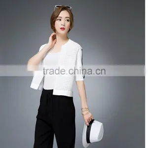 OEM Summer New Round Neck Short Sleeve Knit Cardigan Paragraph Korean Fashion Slim Linen Jacket thumbnail-2