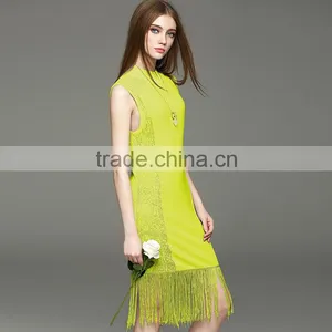 2017 Hot New Women Hollow Knit Dress Sleeveless Slim Hip Long Dress With Tassel thumbnail-6