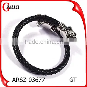 Casual Mens Black Cuff Bangle Bracelet Mens Braided Leather Bracelets thumbnail-1