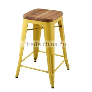 MCH-1505 Black Stackable Stool 65cm Height Industrial Metal Wood Chair thumbnail-4
