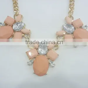 FASHION PINK TONE STATEMENT NECKLACE EARRING SET thumbnail-2