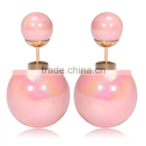 2016 Fashion Jewellery Trends Korea Colorful Double Ball Designs Stud Earrings thumbnail-2