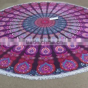 Beach Blanket Round Towel Ombre Mandala Throw Hippie Boho Round Towel thumbnail-3