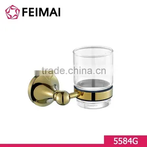 Brass Gold Finished Wall Mounted Single Toothbrush Glass Cup Holder thumbnail-3