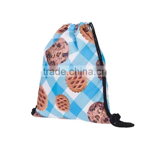 High Quality 3D Printed Cookie Blue Grid Kids Ecobag Drawstring Bag thumbnail-2