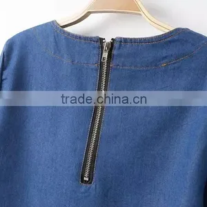 2015 New Arrival Latest Half Sleeve Denim Woman Dress Blue Denim Woman Dress thumbnail-6