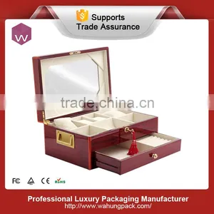 Wood Large Red Lacquer Mirror Jewelry Box With Drawer thumbnail-1