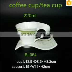 Wave Shape 220ml Bone China Tea Cup and Saucer With Green Color Quality Choice thumbnail-1