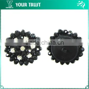 Clear Meteorite Stone Clear Rhinestone Navy Bugle Bead Black Fabric Shank Cover Button thumbnail-3