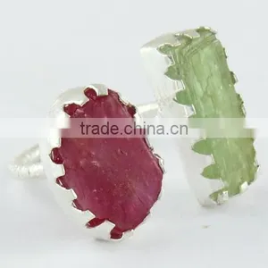Rough Stone !! Prehnite & Ruby !! 925 Sterling Silver Gold Plated Ring, Gemstone Silver Jewellery Supplier, 925 Silver Jewellery thumbnail-1