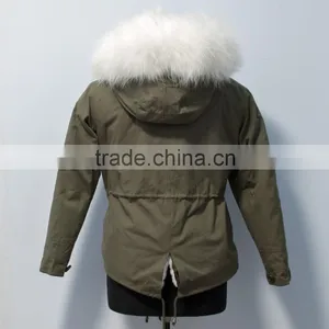 Women Casual Bomber Jacket With Raccoon Fur Hooded Parka for Lady thumbnail-4