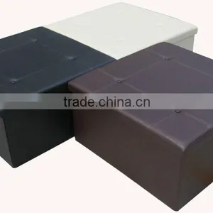 Very Useful!Black White Brown PVC Leather Foldable Storage Ottoman With Buttons thumbnail-1