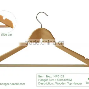 HH Brand Wood Clothes Clothing Hanger With Turnable Chrome Plated Hook thumbnail-1