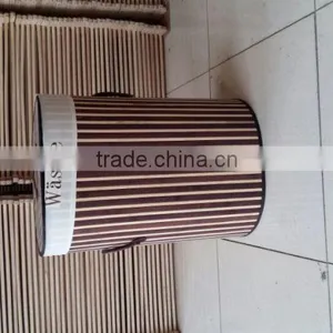 Rectangle Brown Foldable Bamboo Hamper Woven Lined Laundry Basket thumbnail-1