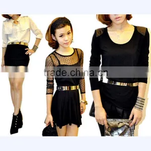 Elastic Mirror Metal Waist Belt Metallic Bling Metal Gold Plate Wide Obi Band thumbnail-4