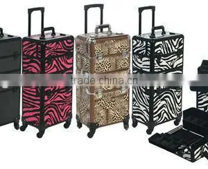 Large Rolling Makeup Cosmetic Case 4 Wheels - White Zebra thumbnail-1
