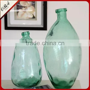 Wholesale Home Decoration Green Clear Tall Glass Vase Handmade Bubble Process Glass Flower Bottle thumbnail-2