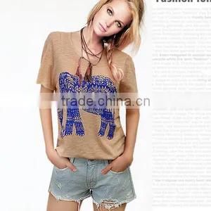 OEM Fashion 2015 Cheap Women Tshirts Custom Printing Short Sleeves Round Neck Summer Casual Tshirt Women Cotton Tshirt thumbnail-1