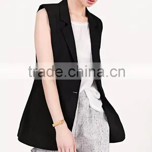 New Products 2016 Casual Black Waistcoats For Women Sleeveless Vest thumbnail-2