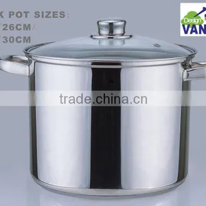 Hot Sales 24cm/26cm/28cm/30cm Stainless Steel Stock Pot With Glass Lid thumbnail-1