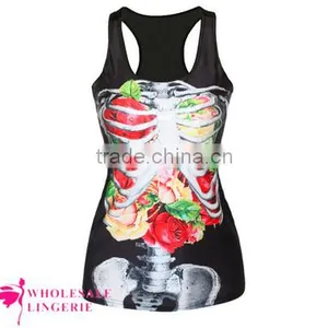Wholesale Black Cool Womens 3D Flower Skeleton Printed Tank Top BX147 thumbnail-1