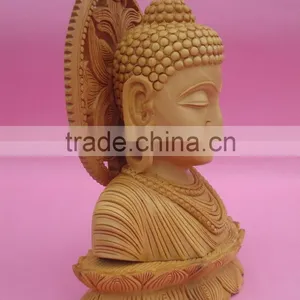 Wooden Handicraft Artisan Buddhism Sculptural Decore Gift Carving God Buddha Statue thumbnail-3